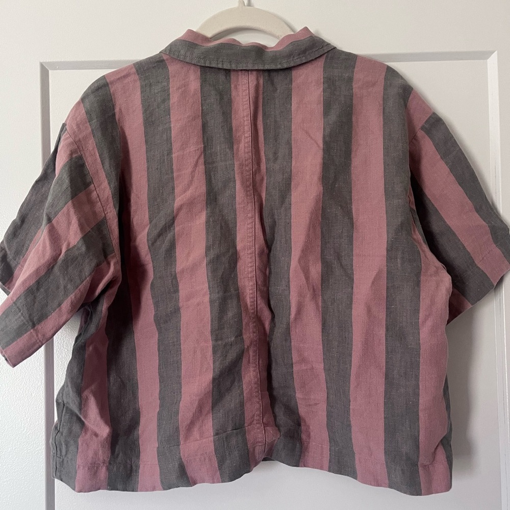 Madewell 100% Linen Striped Button down Tee L - Picture 5 of 5